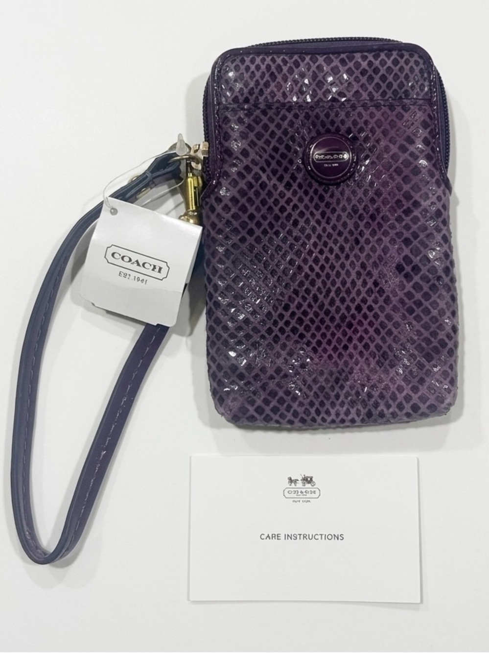 Coach 2014 Purple Snake-Embossed Leather Wristlet / Phone Case